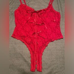 Hanky Panky After Midnight Large Red Lace Bodysuit lingerie